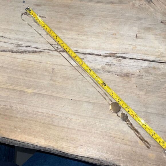 Gold Tone Snake Chain Tassel Necklace Metal Adjustable - Picture 3 of 5